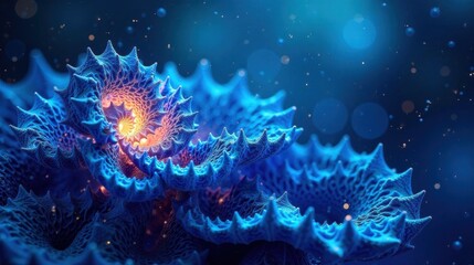 Obraz premium Abstract Blue Fractal Formation with Glowing Core and Intricate Details