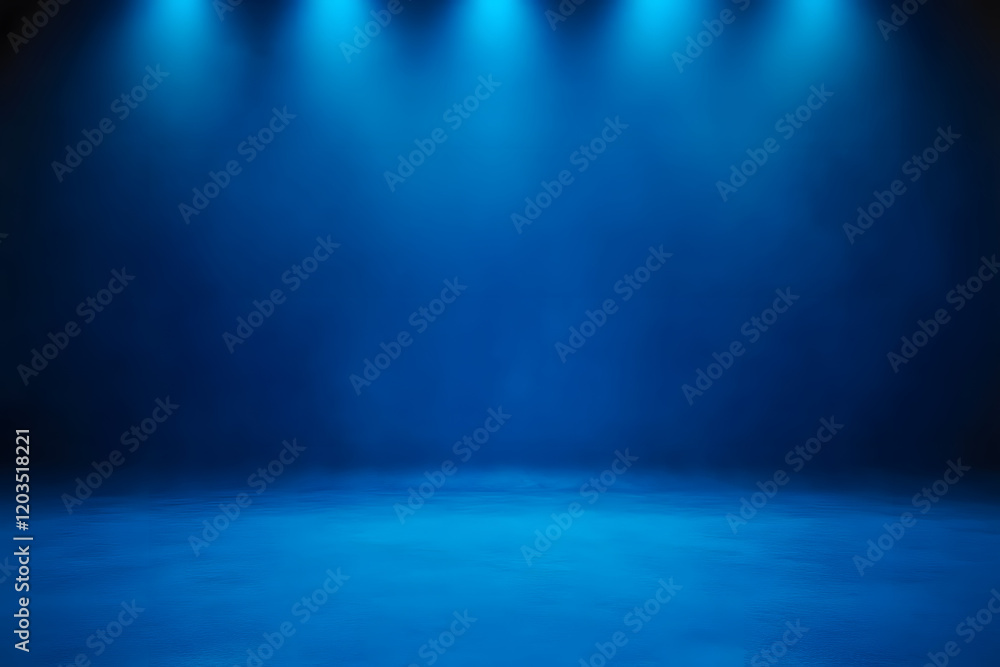 Poster empty blue background and spotlight with studio for showing or design. blank backdrop made from ceme