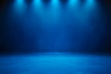 Fototapeta premium Empty blue background and spotlight with studio for showing or design. Blank backdrop made from cement material. Realistic 3D render.