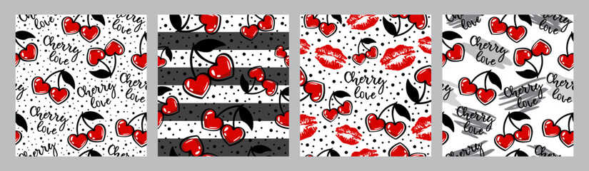 A set of cherry patterns on a white background.