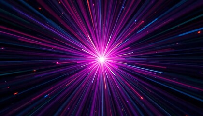 Abstract Neon Light Rays Exploding From Center