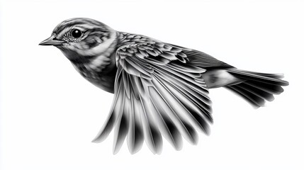 Fototapeta premium Detailed monochromatic illustration of a bird in flight against a white background