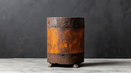 An industrial rusty barrel, with unique wear and tear, exudes a sense of history; it invites viewers to ponder the stories held within its weathered exterior.