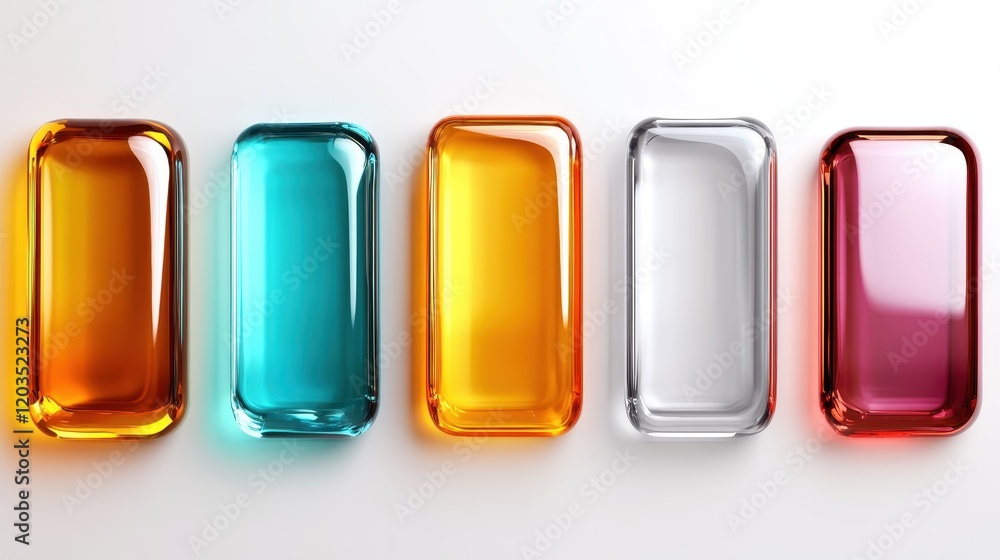 Poster an array of colorful glass blocks arranged artistically on a white background, creating a striking v