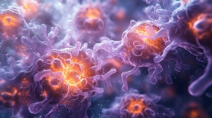 Obraz premium Microscopic Visualization of Viruses Invading Cells