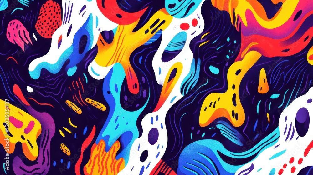 Poster vibrant abstract pattern with fluid shapes and colors creating a dynamic visual experience