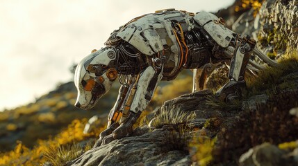 Cybernetic Canine Ascending Futuristic Robot Dog on a Mountainside