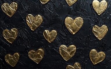 Obraz premium Embossed golden hearts on a matte black background