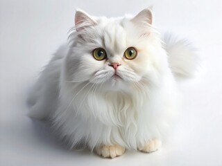 Obraz premium Aerial View of a Single Soft Fluffy White Persian Cat, Isolated on White Background, F32 Focus, Smooth Gradient