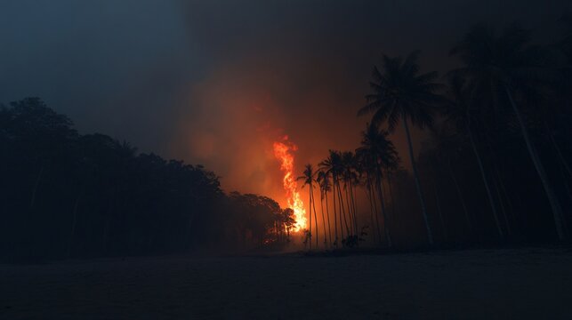 Wildfire Blazing Through Night Scene in Marib