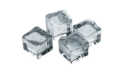 Clear Ice Cubes with Water Bubbles on a Transparent Background