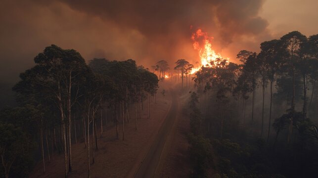 Night Scene of Blazing Wildfire Through Marib Region