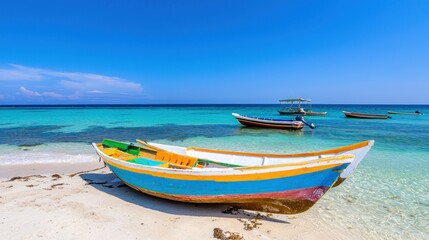 Naklejka premium Colorful Boats on Tropical Beach