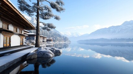 Peaceful Winter Lake in the Mountains