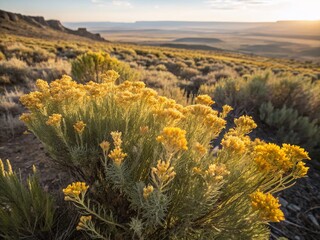 Aerial View of Blooming Sagebrush in Desert Landscape -  High-Resolution Stock Photo
