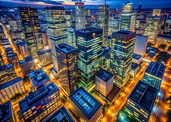 Fototapeta premium Aerial View of City at Night, Hardworking Individuals Illuminated by City Lights