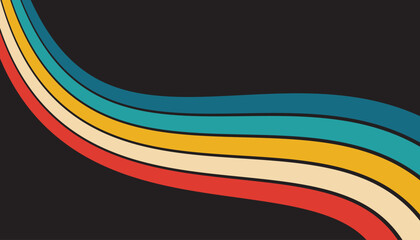 Colorful 70s retro wavy lines background. Vintage colorful curve background. Vector illustration