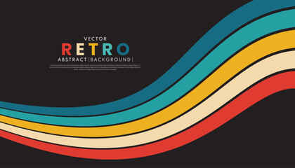 Colorful 70s retro wavy lines background. Vintage colorful curve background.