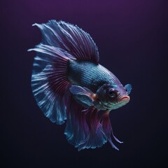 Fototapeta premium A Betta fish with delicate transparent fins, glowing against a deep purple gradient background.