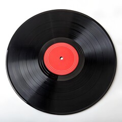 Obraz premium Black vinyl record lp album disc; isolated long play disk with blank label in red 