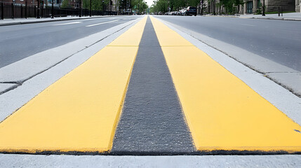 City street bike lane perspective, urban road, background traffic, transportation infrastructure, stock photo