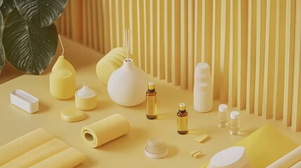 Serene Yellow Aesthetic, Spa Products & Wellness Still Life