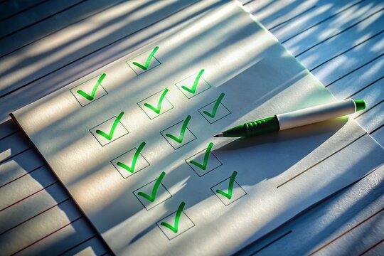 Aerial View of Handwritten Tick Marks on Paper - Checklist Concept