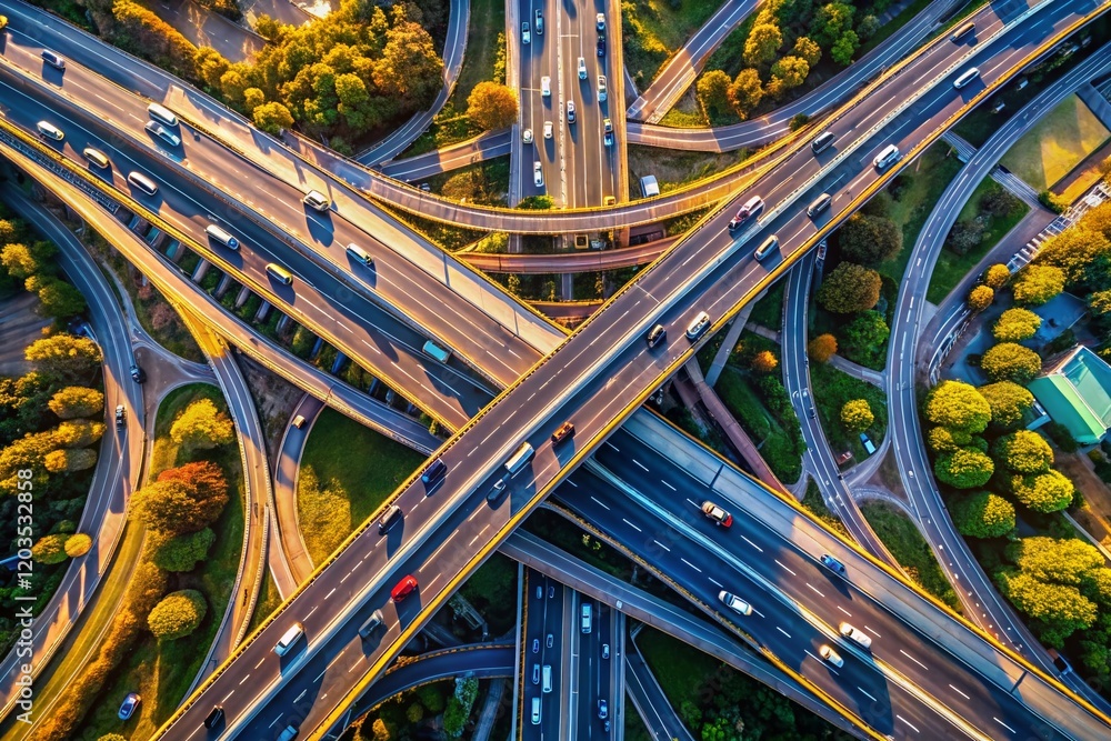 Poster aerial view of interconnected roads and bridges forming a network link