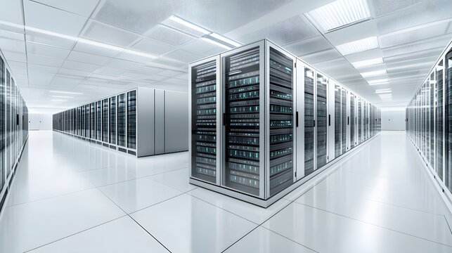 1. A futuristic server room with high-tech servers, flashing lights, and clean lines, representing speed and reliability