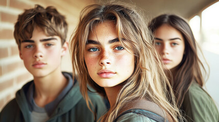 Fototapeta premium Teenagers group outdoors.