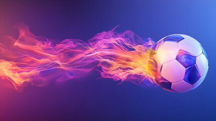 Fiery soccer ball in motion, vibrant background, sports energy, perfect for sports promotions