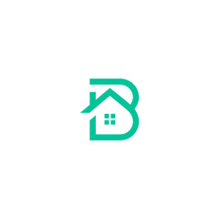House, home logo, initial letter B, Minimalist, green, Usable for Real Estate, Construction, Architecture, building, icon logo vector.