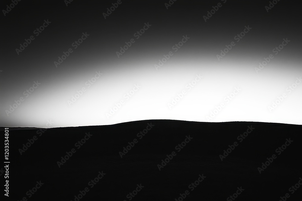 Poster Silhouetted hills blend into the horizon under a fading light, creating a tranquil monochrome landscape. Generative AI