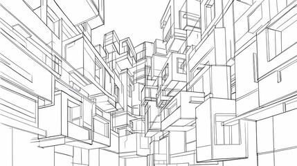 Futuristic city architectural sketch, complex building design, urban landscape, innovative construction