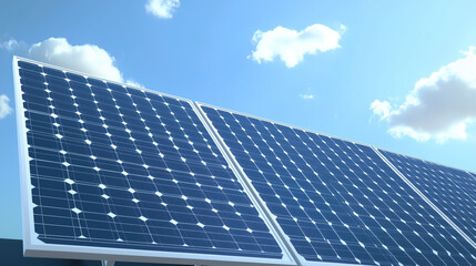 solar panels basking in the sunlight against a vibrant blue sky with fluffy clouds