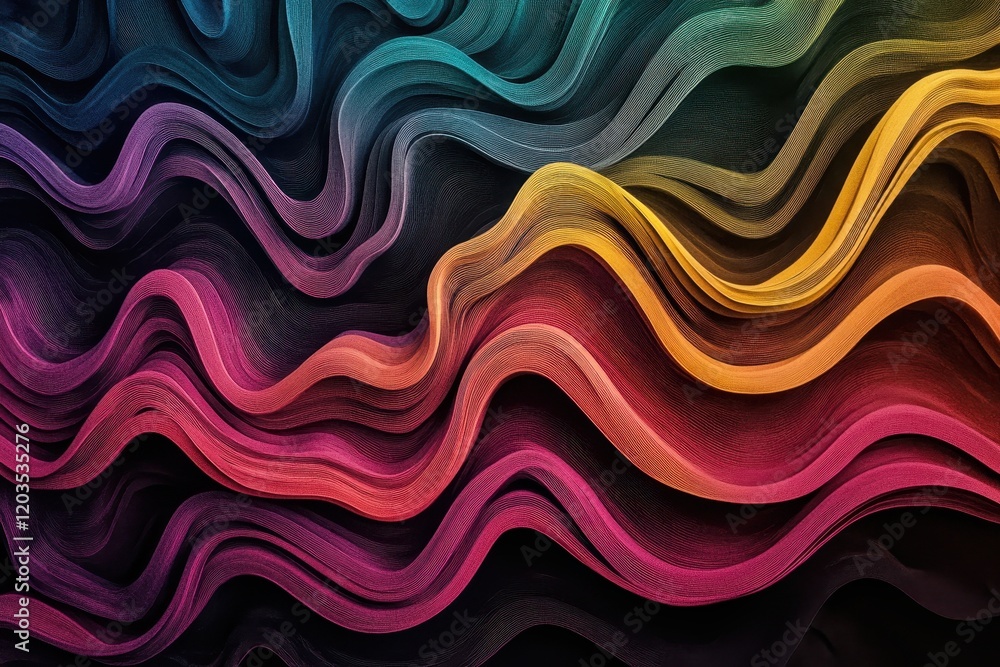 Poster waves of vibrant colors dance across a dark canvas, creating a mesmerizing visual tapestry reminisce