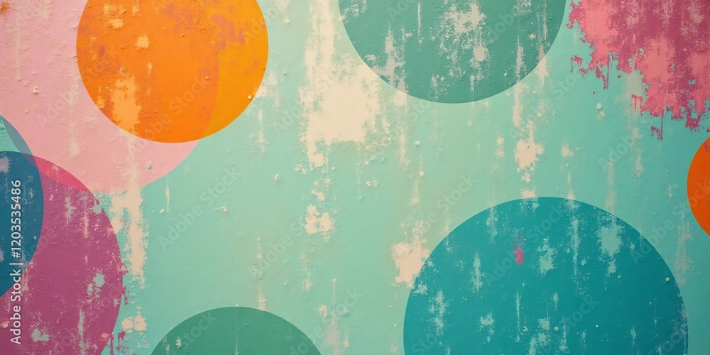Poster vibrant hues dance on a textured canvas, creating a captivating abstract masterpiece. circles overla