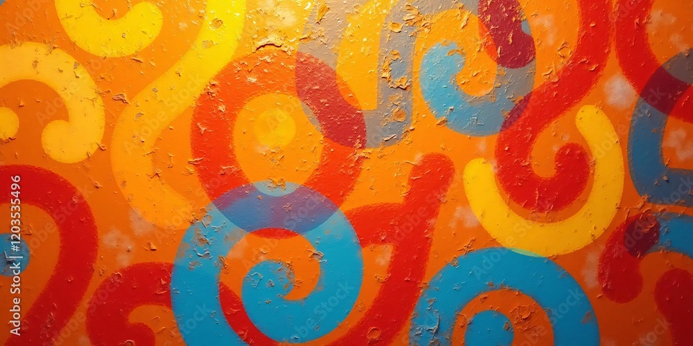 Aufkleber abstract swirls in vibrant hues dance across a textured canvas, creating a dynamic, joyful visual ex