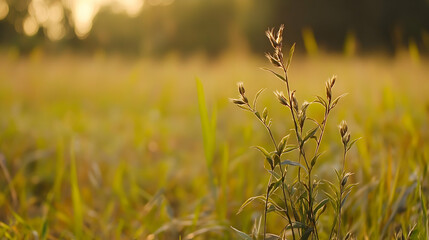 Golden hour meadow plant sunset nature background wallpaper