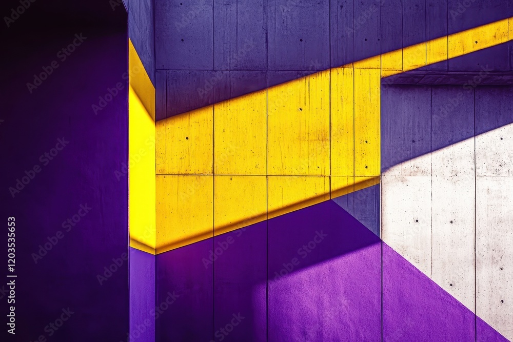 Poster bold geometric shapes interact with vibrant colors in a dynamic urban space showcasing modern design