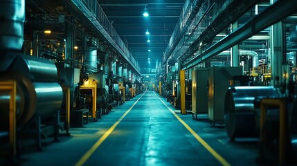 Obraz premium Industrial factory interior showcasing metal processes and machinery in modern facility