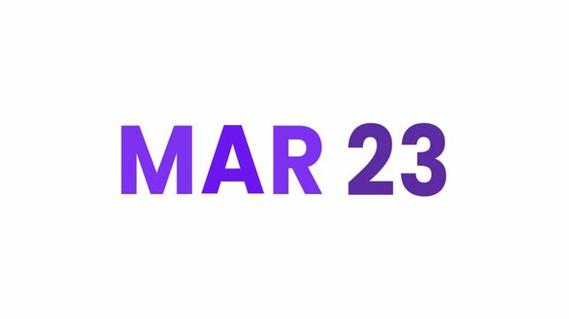 23rd March calendar icon animation. Alpha matte with transparent background 4K resolution.
