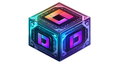 Obraz premium Holographic Cube Tech Data Security Encryption