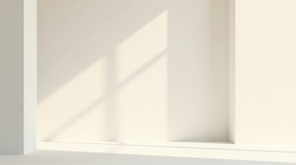 Fototapeta premium Serene Minimalist Interior Sunlight Illuminating a Blank Wall, Perfect for Product Displays or Design Mockups