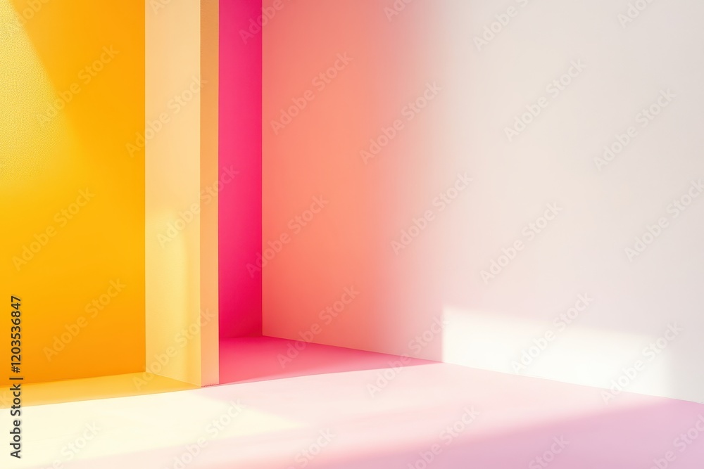 Poster bright colors create an artistic atmosphere in a modern, minimalistic indoor space filled with soft 