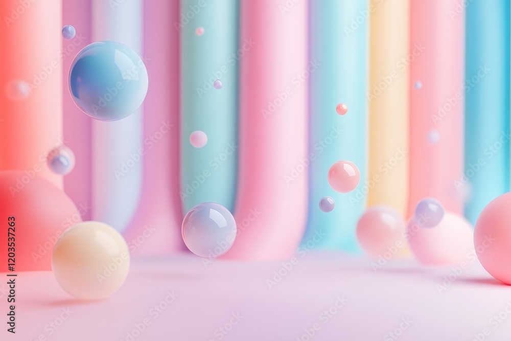 Aufkleber colorful bubbles dance against a backdrop of pastel hues while playful spheres float in a whimsical 