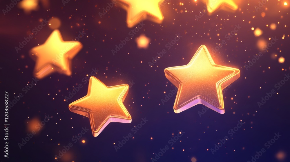 Aufkleber floating 3d stars icons gold holographic style representing top customer reviews shimmering medals f