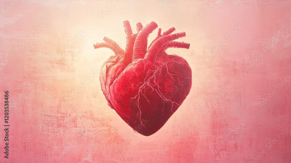 Poster plain, light pink background with a soft glowing red heart in the middle