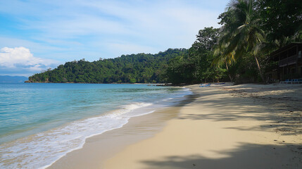 Sand Beach with Azure Ocean and Sunny Sky for Relaxing Tropical Vacation