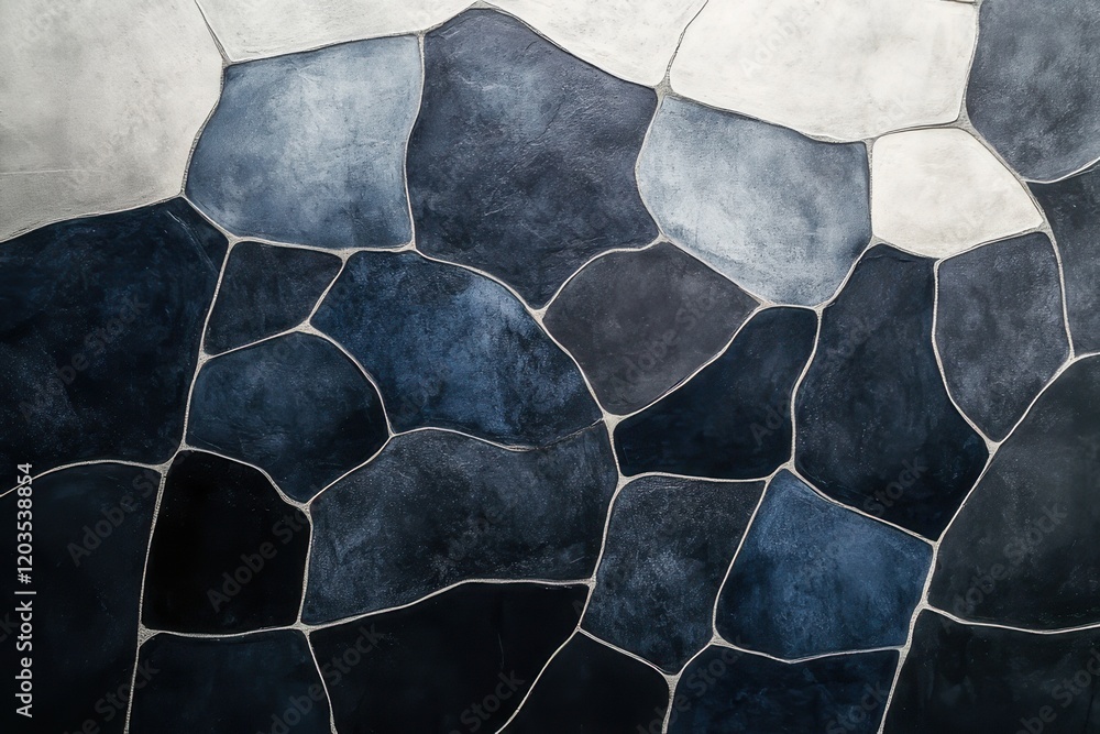 Poster exploring the artistic patterns of a textured wall with shades of blue and gray in an urban gallery 